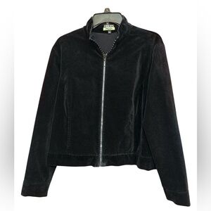 Vintage FIBERS Barbara Lesser Black Velvet Rhinestone Zipper Jacket Size XL